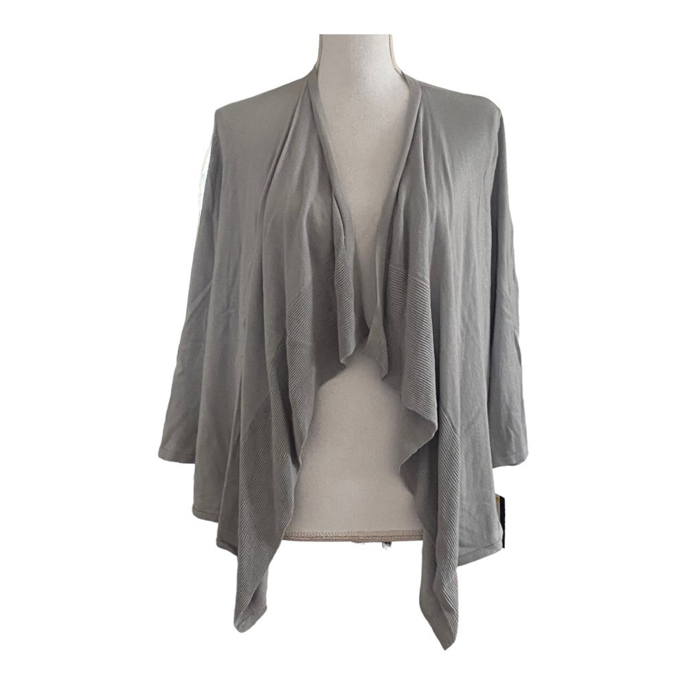 Alfani Bold Moves Open Front Mixed Media Cardigan Sz Medium Ash Gray Soft‎ NEW